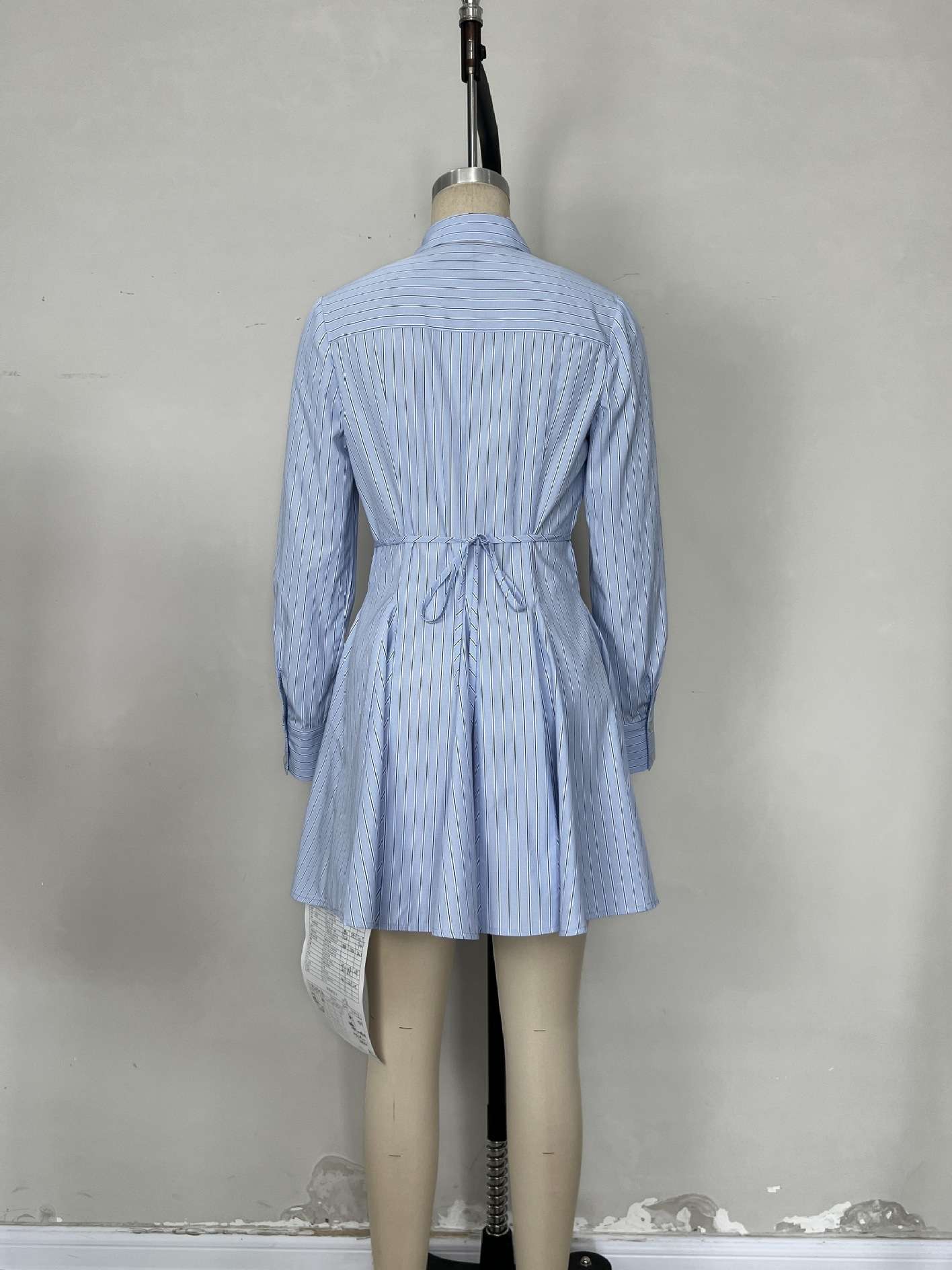 Pinstripe Shirt Dress with Pleated Skirt image 3