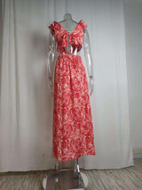 Cut-Out Maxi Dress with Ruffle Details - M, Orange image