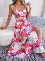 Tropical Print Halter Maxi Dress - S, Multi Rose image