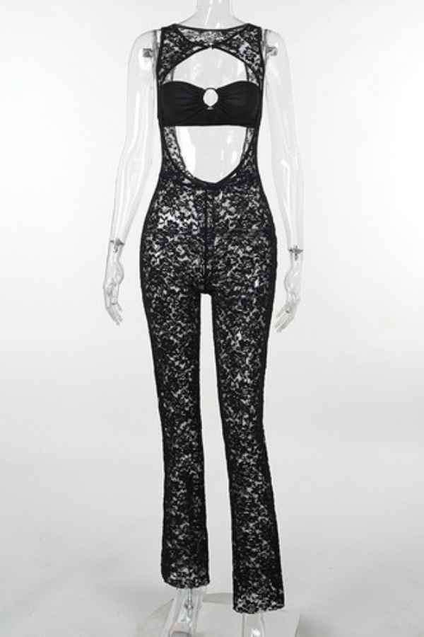 Sexy Floral Lace Cut-Out Open Back Sleeveless Jumpsuit image 4