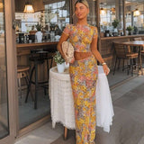 Textured Floral Mesh Two-Piece Maxi Set image 2