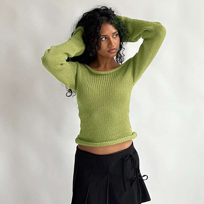 Knit Long-Sleeve Crop Top image 1