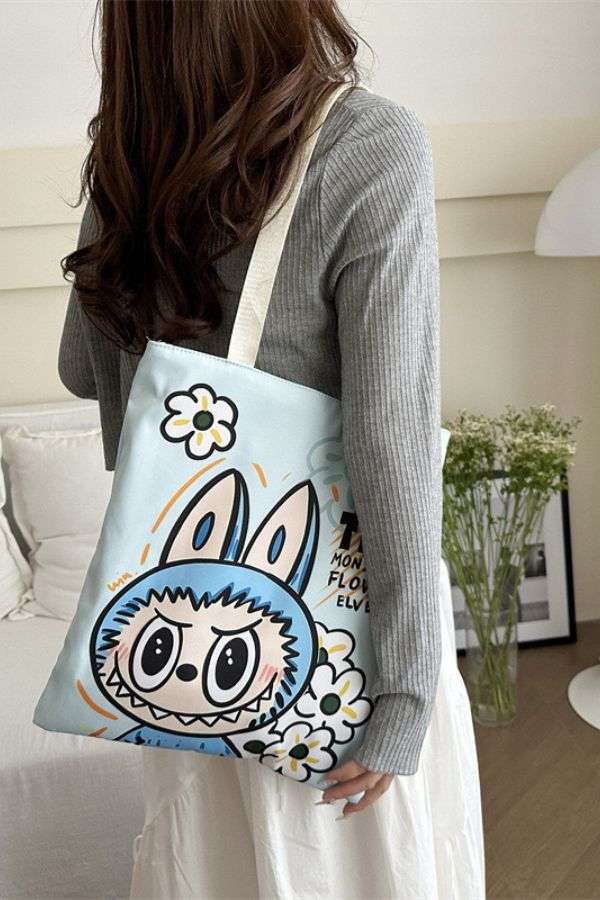Cute Cartoon Monster & Flower Tote Bag image 0