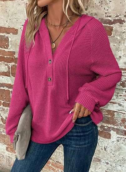 V-neck Long Sleeve Casual Hoodie Pullover - L, Red image