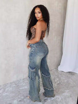 Star Embroidery Wide Leg Baggy Cargo Pants image 3