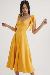 Sleeveless Maxi Dress with Slit Detail - S, Yellow image