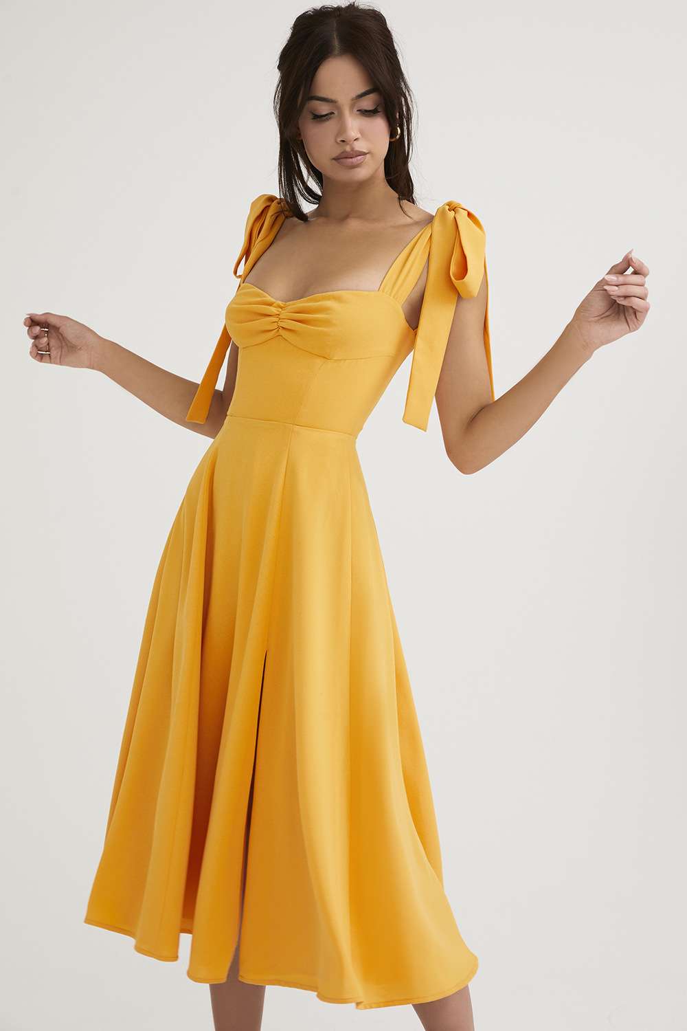 Sleeveless Maxi Dress with Slit Detail - S, Yellow image