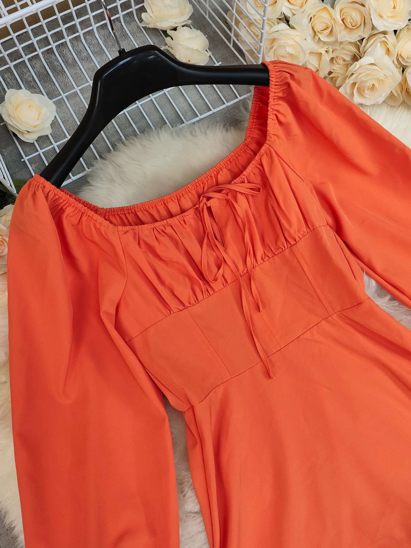 Vibrant Dress with Puff Sleeves & Ruffle Hem image 5