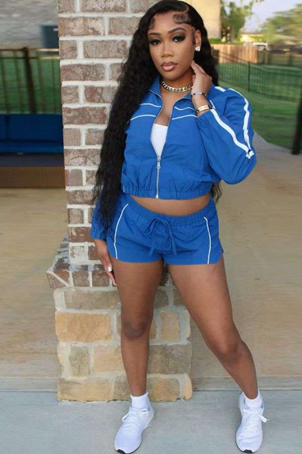 Athletic Tracksuit Set with White Piping - S, Blue image