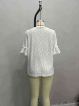 Eyelet V-Neck Top with Rolled Sleeves image 3