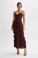 Elegant White Floral Maxi Dress - L, Brown image