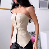 Chic Strapless Corset Top - M, Light Beige image