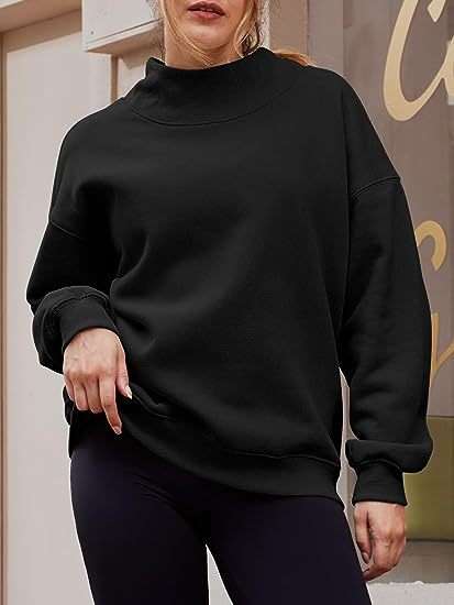 Long-sleeved High Neck Sweatshirt - XL, Black image
