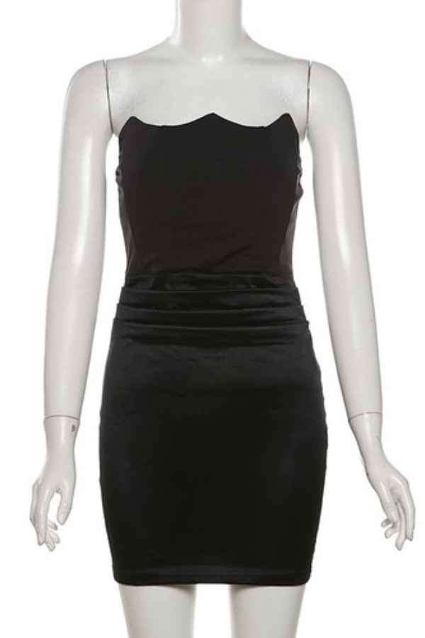 Sexy Off Shoulder Satin Patched Night Out Mini Dress image 2