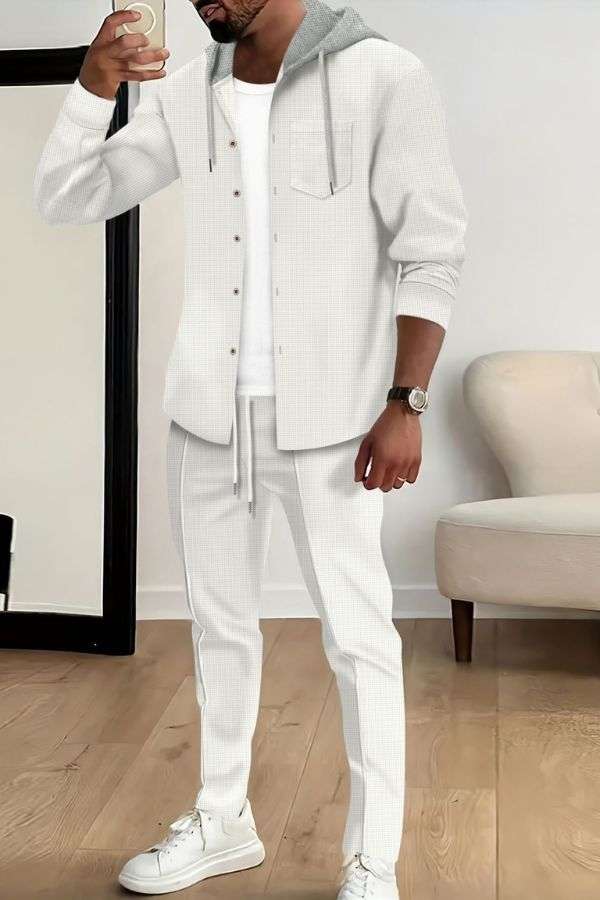 Slim Fit Waffle Hoodie & Cardigan Tracksuit image 4