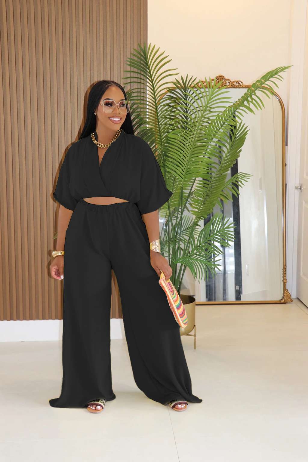 Wide-Leg Two-Piece Set - S, Black image