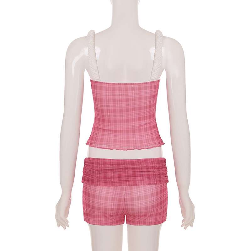 Pink Plaid Sleeveless Pajama Set image 2