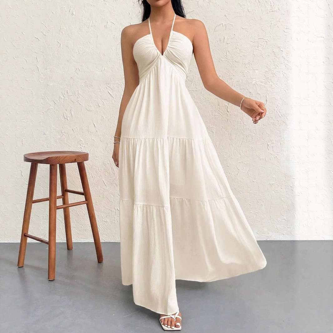 Maxi Dress with Tie-Front Detail - L, White image