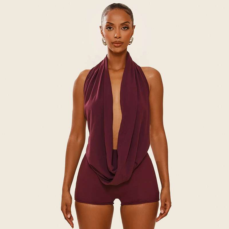 Draped Halter Neck Dress - L, Red image