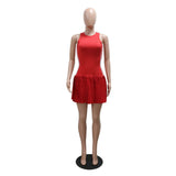 Pleated Mini Dress with Side Detailing - M, Red image