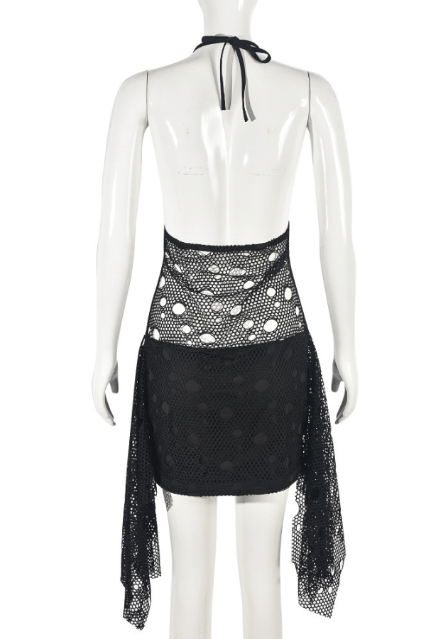 Midnight Seduction Mesh Halter Dress image 3