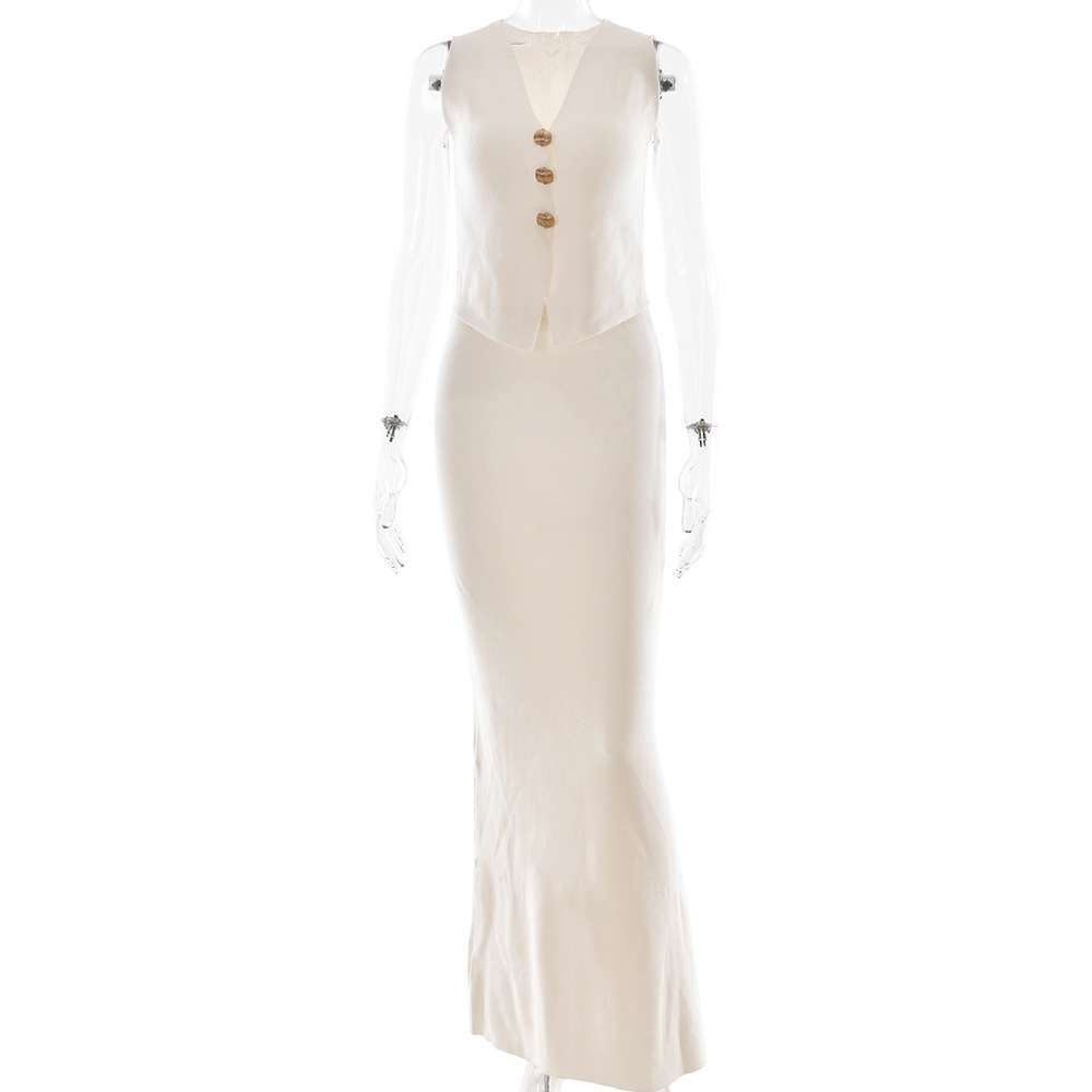 Two-Piece Outfit with Gold Accent - S, White image