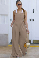 Casual Wide-Leg Overalls - L, Beige image