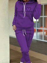 Heartbeat Print Hoodie & Joggers Set image 3