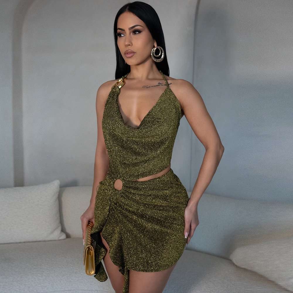 Irregular Backless Date Night Dress - S, Burnt Olive Green image