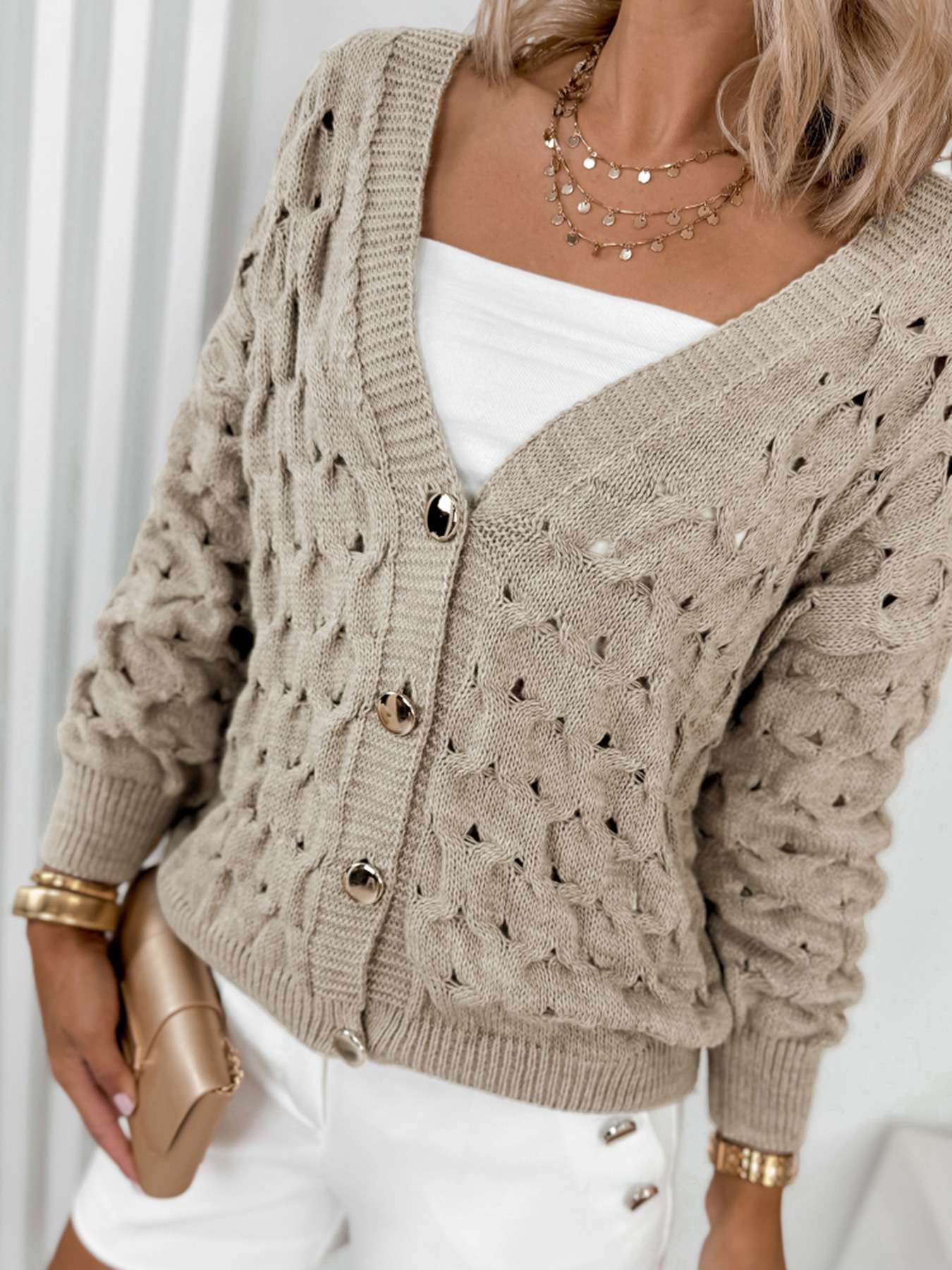 Cozy Knit Cardigan with Gold Buttons image 3