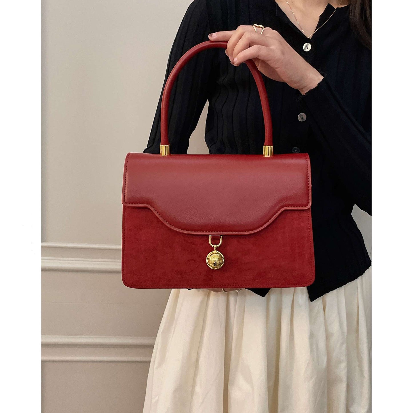 Elegant Red Handbag with Gold Accent image 0