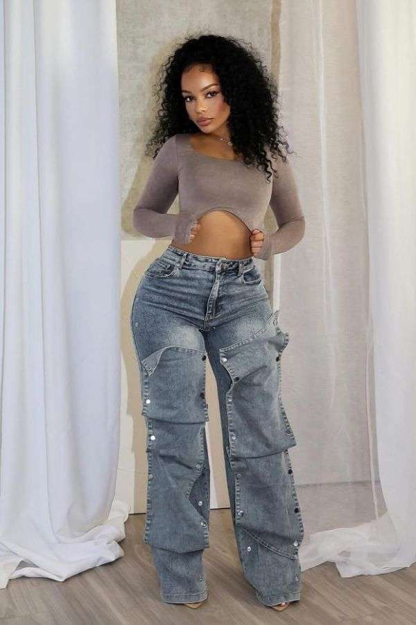 Irregular Snapped Denim Pant - Denim Blue, L image