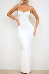 Elegant Bodycon Maxi Dress with Tie Details - L, White image