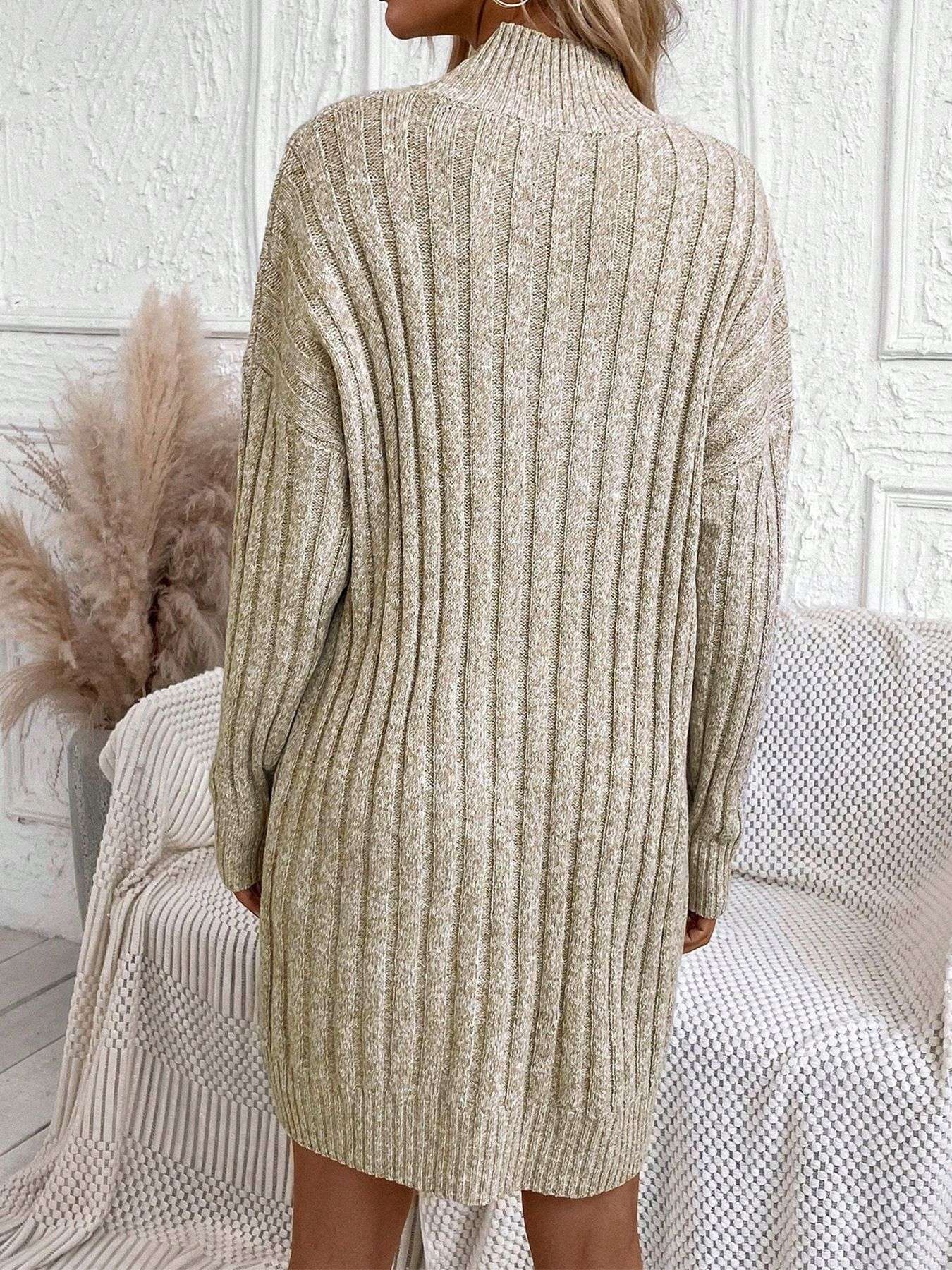 Elegant Knitted Striped Turtleneck Dress image 3