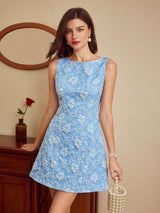 Elegant Floral Sleeveless Dress - L, Blue image
