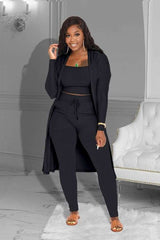 Fashion Solid Three-piece Suit - L, Black image