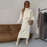 Turtleneck Sweater Two Piece Dress Maxi Skirt - XL, Champagne Beige image