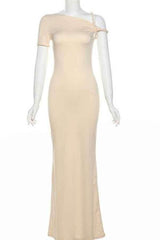 Sexy Solid Color Asymmetric Sleeveless Maxi Dress image 5