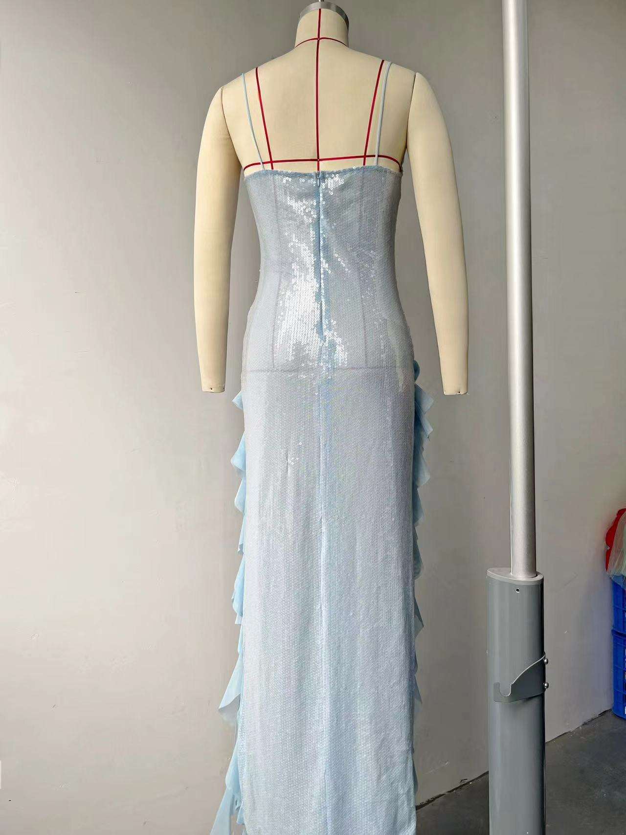 Sequin Evening Gown with Ruffle Details image 4