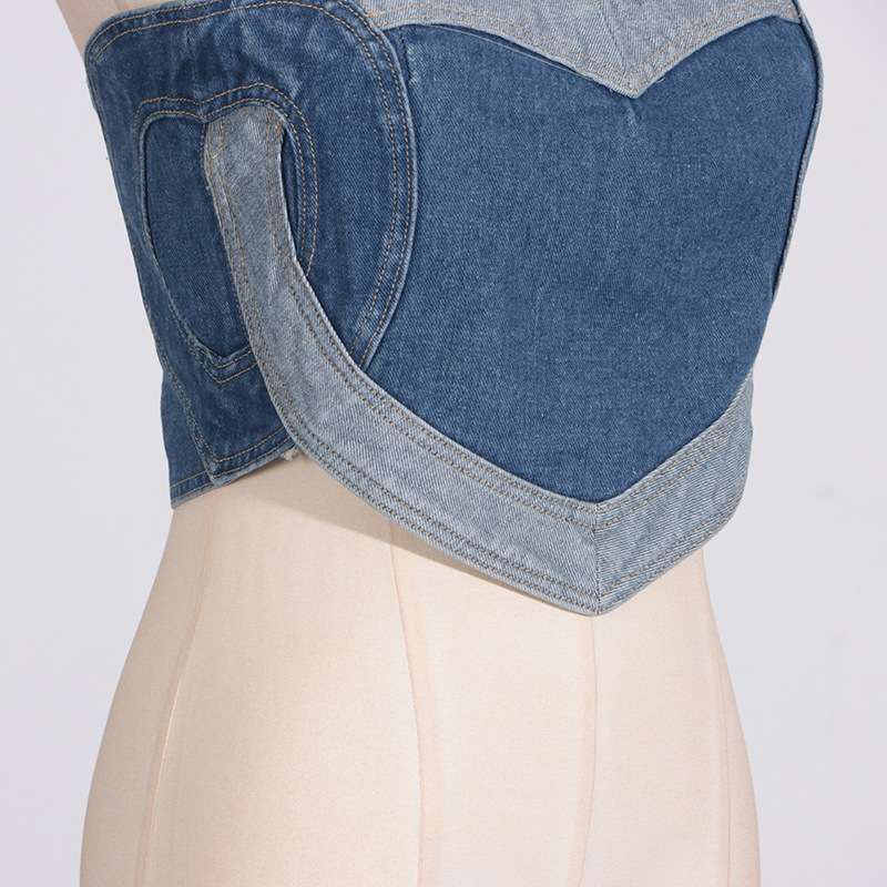Patchwork Denim Heart Bandeau Top image 2