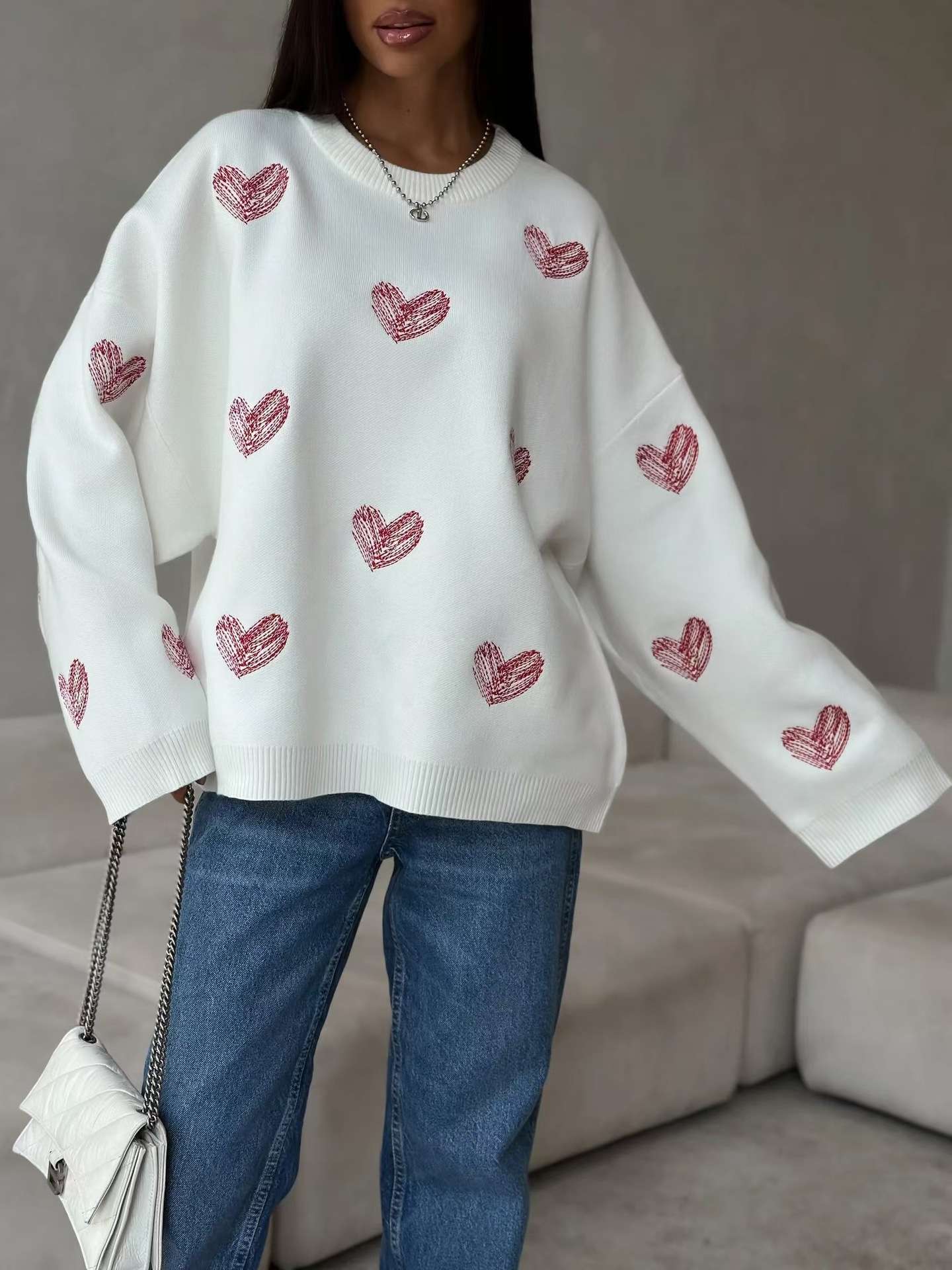 Cozy Sweater with Heart Print image 0