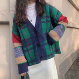 Plaid Pattern Oversized Cardigan - Free Size, Green image