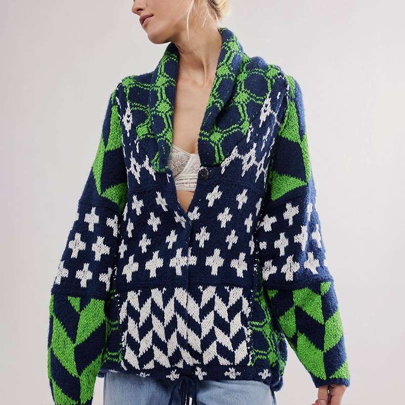 Colorful Geometric Pattern  Jacket - S, Green image