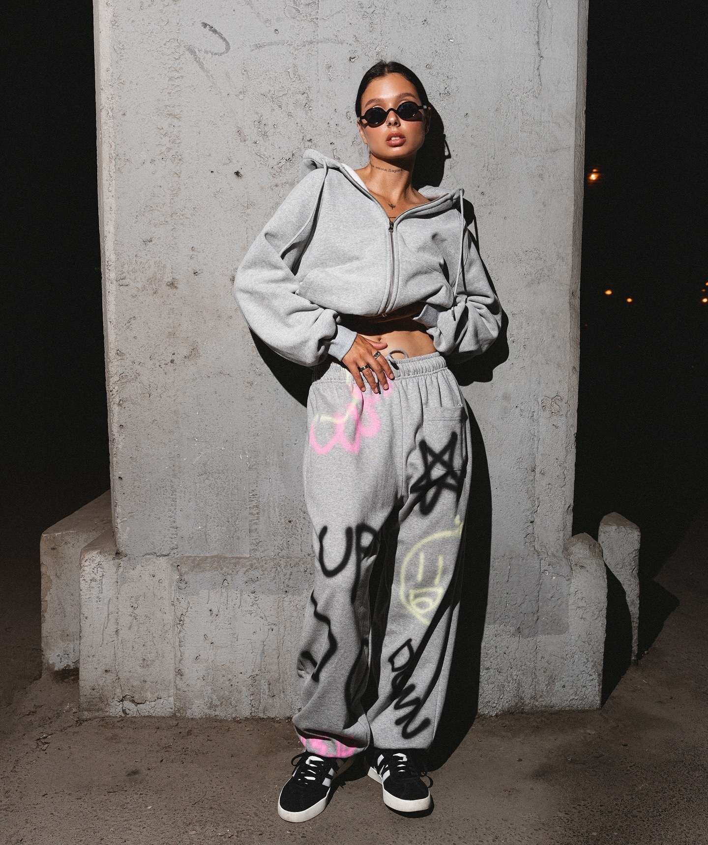 Long Sleeve Drawstring Crop Hoodie Coord Set - S, Grey image