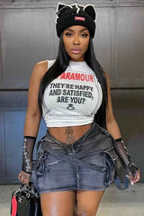 Letter Print Front Sleeveless Crop Top Streetwear image 0
