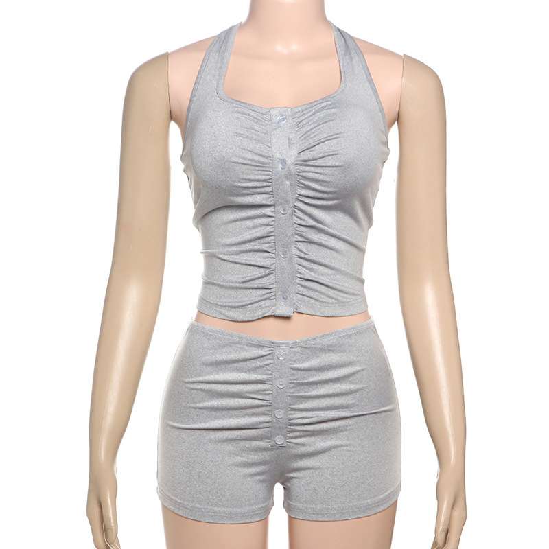 Ruched Sleeveless Crop Top and Shorts Set image 1