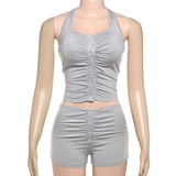 Ruched Sleeveless Crop Top and Shorts Set image 1