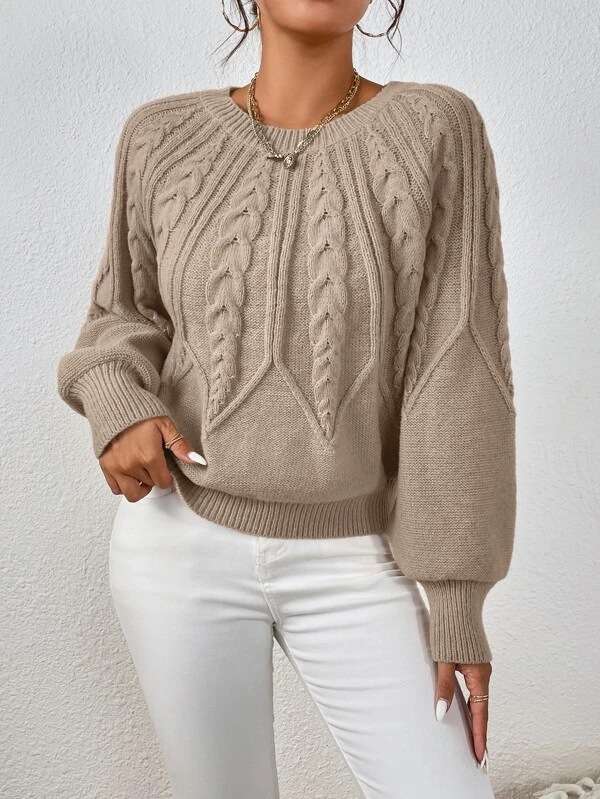 Pullover Sweaters Crewneck Lantern Sleeve Knit Sweater image 1