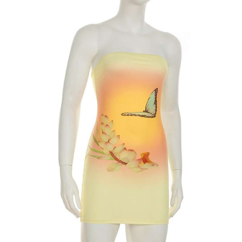 Sunset Butterfly Print Strapless Mini Dress image 2