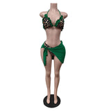Leopard Print Cover-Up Bikini Set - M, Green image